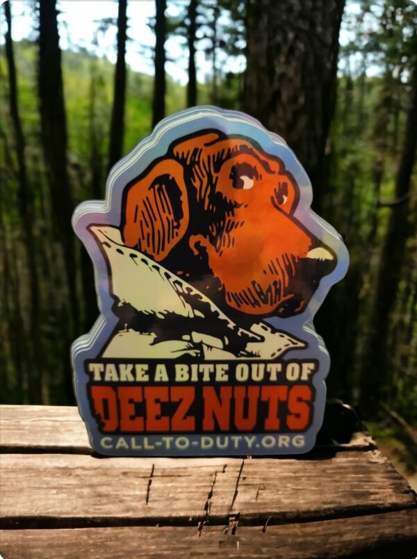 Save Save Deez Nuts Stickers for your laptop - a hilarious sticker inviting you to take a bite!